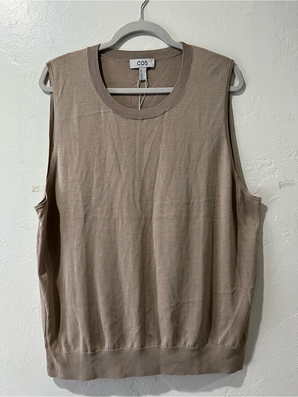 COS Women's Sleeveless Knit Top in Taupe silk and cotton blend large
